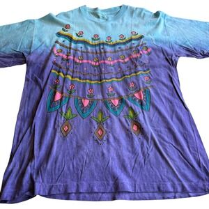 Vintage Hering Tie Dye Graphic T-Shirt XL Blue Purple Ombre Floral 90s